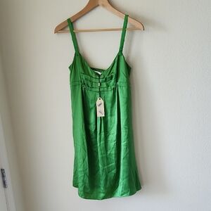Studio M 100% Silk Slip Green Dress Camisole Straps Mini Length Sz SP NWT